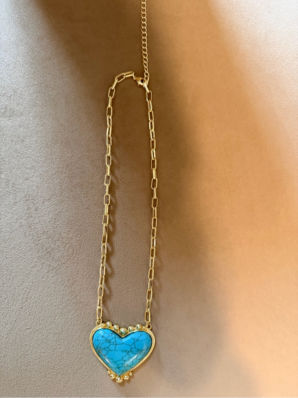 Gold Chain Necklace with Turquoise Heart Pendant